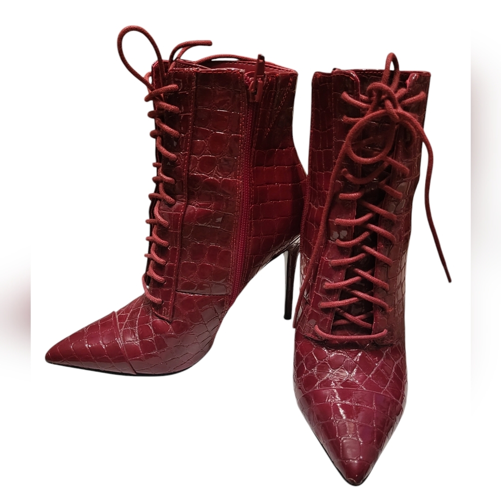Aldo, deep red, lace-up booties, size 6.5